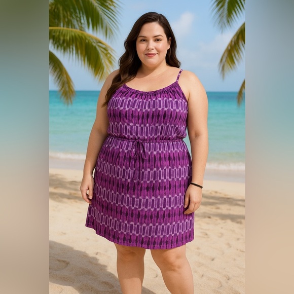 Lane Bryant Dresses & Skirts - Lane Bryant Purple and White Spaghetti Strap Sundress Size 2X 18/20
